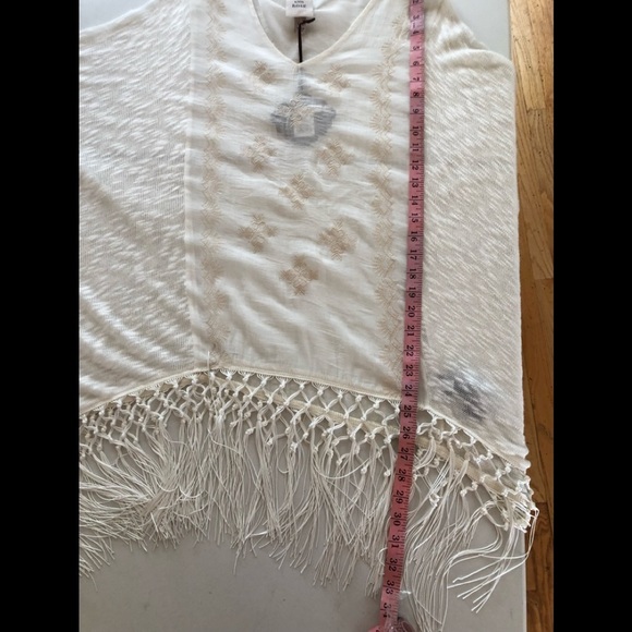 Knox Rose  XL Ivory embroidered poncho long fringe pair w/ denim or swimsuit - Picture 8 of 10